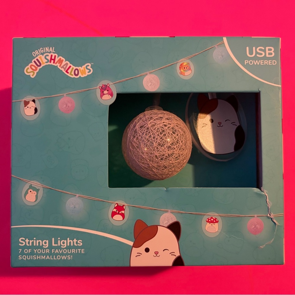 Original Squishmallows USB‎ String Lights - Pink & Teal